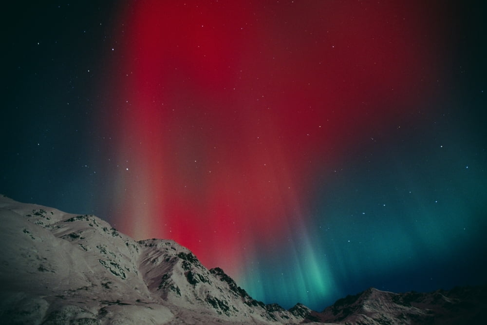Red Aurora Over Talkeetna Mountains At Hatcher Pass In Southcentral Alaska Canvas Art - Greg Hensel Design Pics (17 x 11)