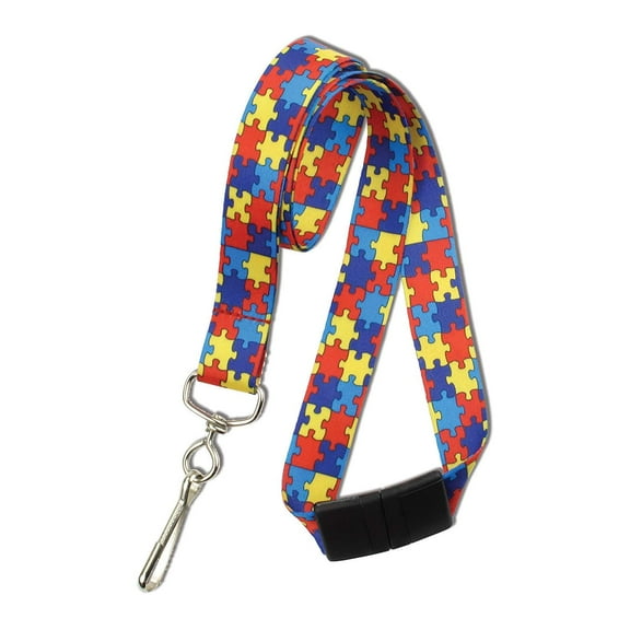Red Autism Awareness Flat Breakaway Lanyard with Swivel Hook and Safety Breakaway Clasp by Specialist ID