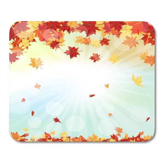 Red Autumn Falling Maple Leaves on Sky Rays Mousepad Mouse Pad Mouse Mat 9x10 inch