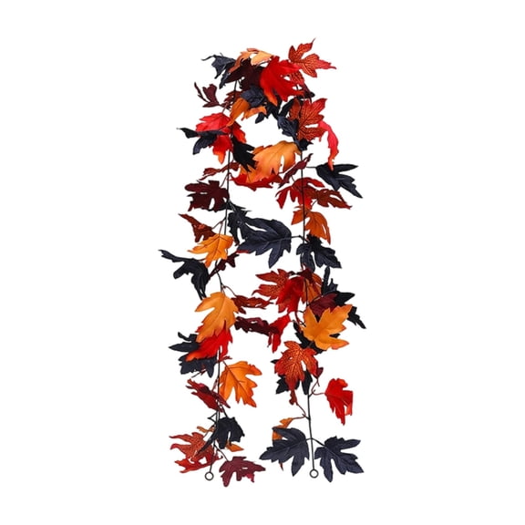Red Autumn Maple Leaf Garland with 36 Clusters of Double-Layered Cloth Leaves for Mantle Fireplace and Seasonal Decorative Displays