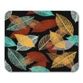 thumbnail image 1 of Red Autumn Pattern of Skeleton Leaves in Teal Blue and Rusty Brown on Black Autumnal Yellow Fall Mousepad Mouse Pad Mouse Mat 9x10 inch, 1 of 3