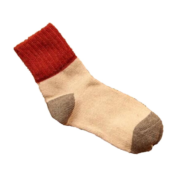 Red Autumn Winter Women'S Rabbit Wool Socks Thickened Warm Mid Calf Socks Color Block Pattern For Daily Wear In Red Color One Size