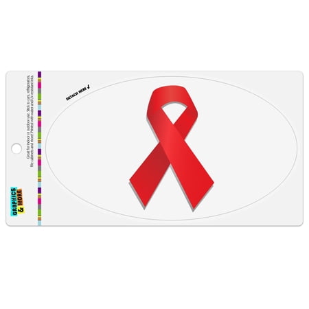 Red Awareness Ribbon Drug Free HIV AIDS Automotive Car Refrigerator Locker Vinyl Euro Oval Magnet