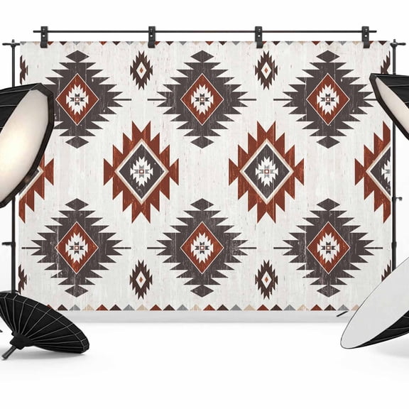 Red Aztec Backdrop for Photography,Fabric Photo Background Backdrop,Southwest Boho Abstract Geometric Aesthetic Photo Booth Background for Portrait Photoshoot Video Wedding Decoration Banner 7x5ft