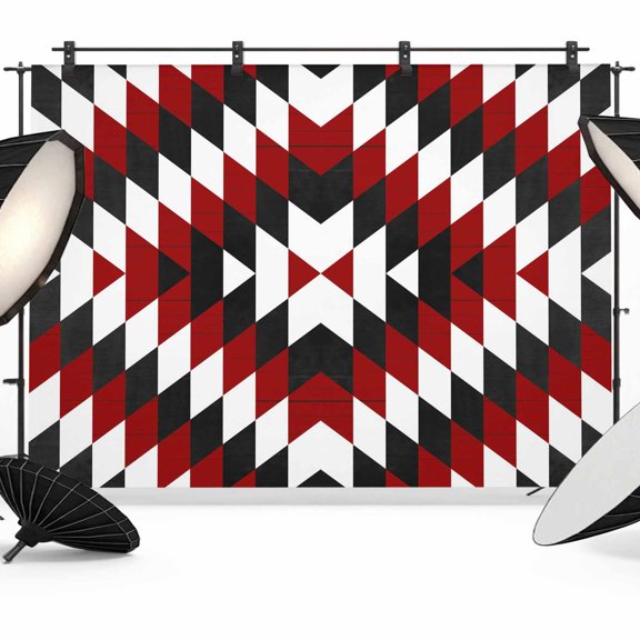 Red Aztec Backdrop for Photoshoot,Photography Photo Studio Background Wall Backdrop,Black White Southwest Vintage Abstract Geometric Back Drop Banner Panel for Portraits Wedding Live Streaming 7x5Ft
