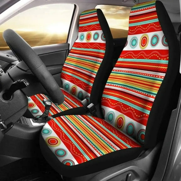Red Aztec Design Car Seat Covers Pack of 2 Universal Front Seat Protective Cover