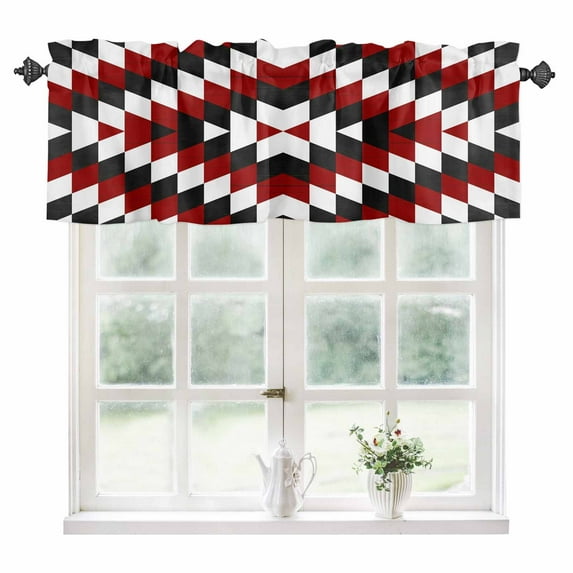 Red Aztec Kitchen Valances for Windows 60x18 Inch Kitchen Curtains Valances Rod Pocket Black White Southwest Vintage Abstract Geometric Bathroom Window Valances for Window Treatment Decor