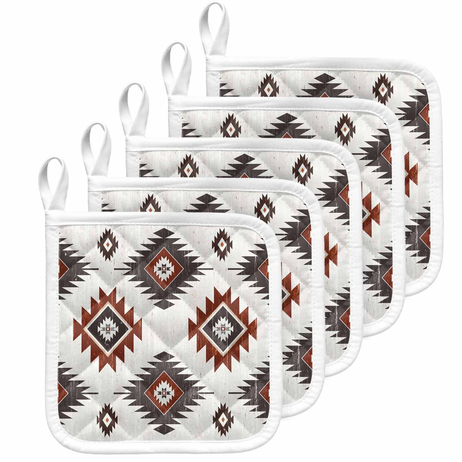 Red Aztec Pot Holders for Kitchen Heatproof Potholder, 5 Pack Southwest ...
