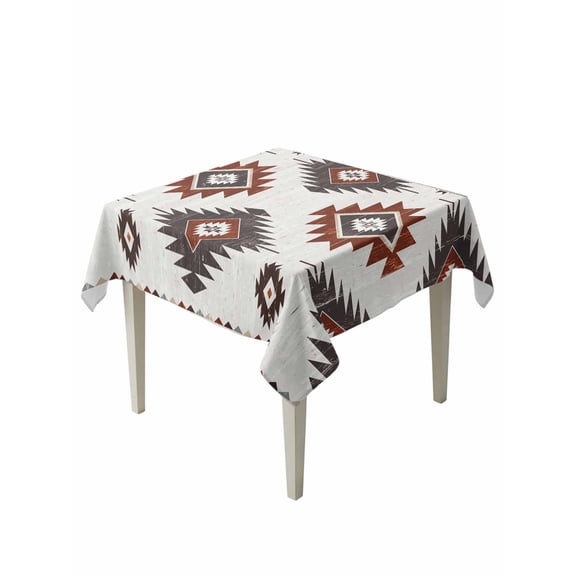 Red Aztec Table Cloth, Southwest Boho Abstract Geometric Aesthetic Waterproof Tablecloth for Square Tables, Reusable Washable Fabric Table Cover for Restaurant Kitchen Dining Tables 54"x54"
