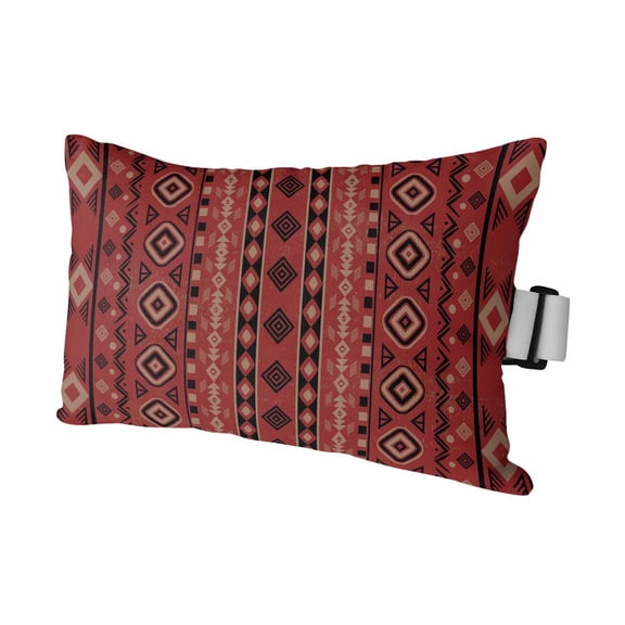 Red Aztec Tribal Striped Outdoor Pillow for Chaise Lounge Chair,Abstract Bohemian Art Waterproof Headrest Lumbar Pillows with Insert&Elastic Strap for Patio Pool Garden Chairs Decor,1 Pack