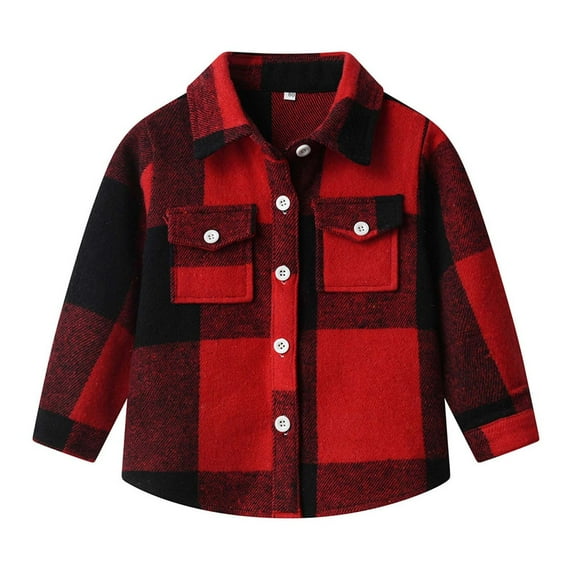 Red Baby Kids Girl Boy Long Sleeve Jacket Shacket Outfits for Kid Flannel Plaid Winter Fall Jacket 2025 Clothing 12 Months