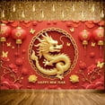 thumbnail image 1 of Red Background Chinese New Year Banner Gold Dragon Design Dragon Banner Traditional Chinese Festive Spring Festival Banner for New Year Party Spring Festival Celebration Home Decoration, 1 of 8