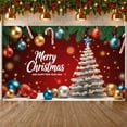 thumbnail image 1 of Red Background Christmas Banner Gold Blue Ornaments Xmas Backdrop Candy Cane Decor Snowflake Pattern Holiday Background for Christmas Party New Year Celebration Indoor Decoration, 1 of 9