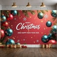 thumbnail image 1 of Red Background Christmas Banner Gold Snowflakes New Year Display Blue Ornaments Green Pine Branches Holiday Backdrop for Christmas Party New Year Celebration Holiday Decoration, 1 of 3
