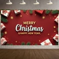 thumbnail image 1 of Red Background Christmas Banner Gold Stars Xmas Backdrop Gift Boxes Pine Branches Festive Background for Christmas Party New Year Gathering Home Decoration, 1 of 9