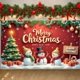 thumbnail image 1 of Red Background Christmas Banner Snowman Design Xmas Display Christmas Tree Decor Gift Box Pattern Holiday Backdrop for Christmas Party New Year Celebration Indoor Decoration, 1 of 9