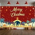 thumbnail image 1 of Red Background Christmas Banner Starry Design Merry Christmas Banner Nativity Scene Golden Stars Nativity Scene Banner for Christmas Party Church Event Home Decoration, 1 of 9