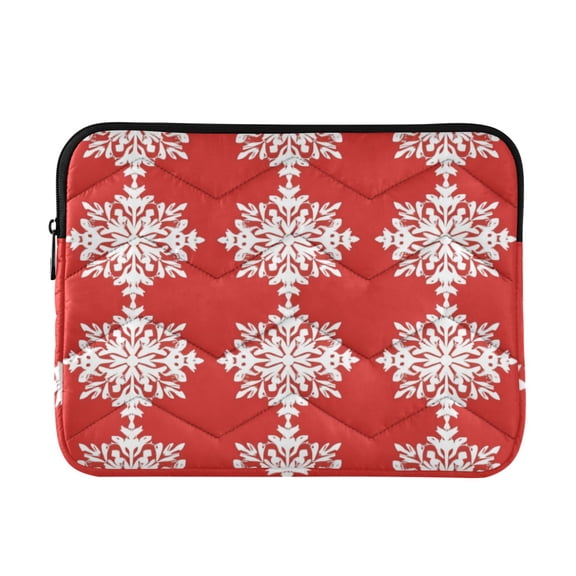 Red Background Christmas Snowflakes Quilted Laptop Protective Cases Computer Sleeves Tablet Bags Briefcases M