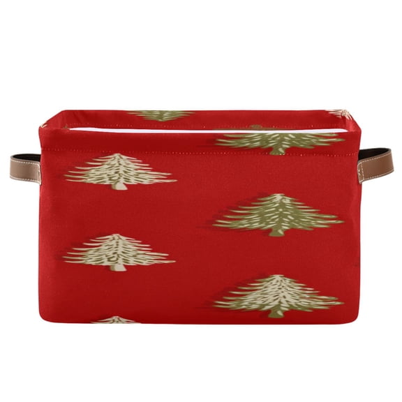 Red Background Christmas Tree Square Storage Bins with Handles Collapsible Containing Box 1 Pack