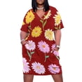 thumbnail image 1 of Red Background Floral Daisy Pattern Summer Sundress for Curve Women Casual Pattern Plus Size V Neck Short Sleeve Loose Fit Oversize Dresses, 1 of 5