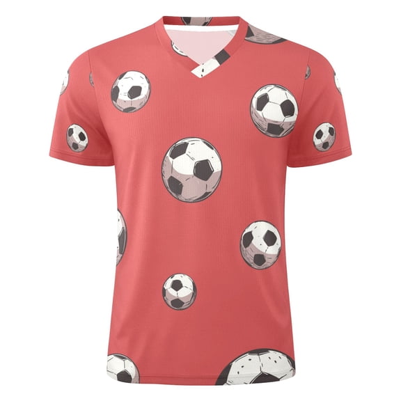 Red Background Football Pattern Men's Sports Jerseys Athletic T-Shirt Football Referee Short Sleeves Shirt S