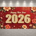 thumbnail image 1 of Red Background Happy New Year Banner Gold Lettering 2026 New Year Display Floral Pattern Festive Design New Year Backdrop for New Year Party Holiday Celebration Indoor Decor, 1 of 8