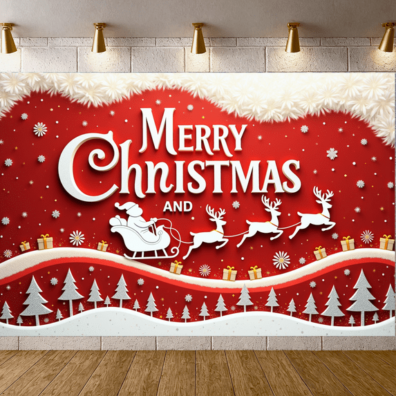 Red Background Merry Christmas Party Holiday Banner for Indoor Decoration Outdoor Events Festive Celebration