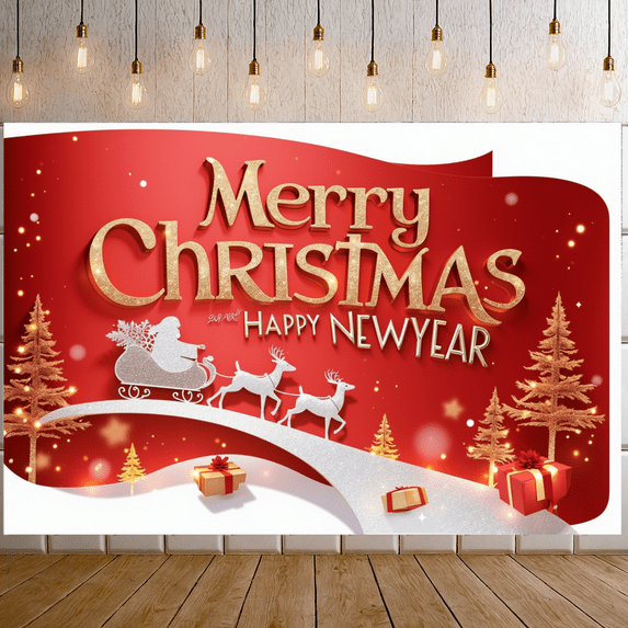 Red Background Merry Christmas Party Holiday Banner for Indoor Decoration Outdoor Events Festive Celebration