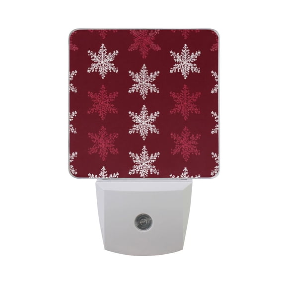 Red Background Snowflakes Christmas LED Night Light Sensor Lamp Plug-in Adjustable Brightness 2 Pack