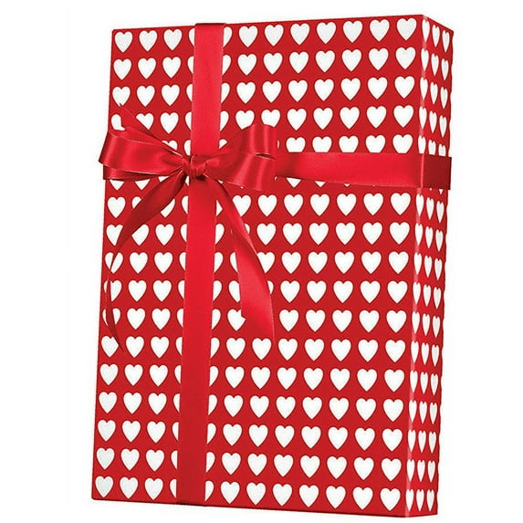 Red Background Valentine White Hearts Gift Wrap Wrapping Paper 24 x 15ft