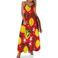 thumbnail image 1 of Red Background Yellow Lemons Flowers Sleeveless Dress Loose Women's Dress Dresses Luxury Evening Dresses, 1 of 9