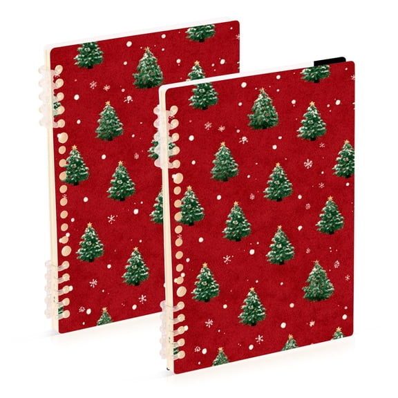 Red Background with Small Christmas Tree Notebook Detachable Coil Notebook Diary Plan Book A5 Size 60 Pages 1 Pack