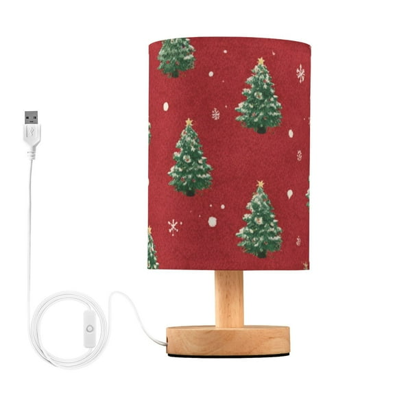 Red Background with Small Christmas Tree Table Lamp with USB Port LED Warm Light Lamp Night Light Home Decor