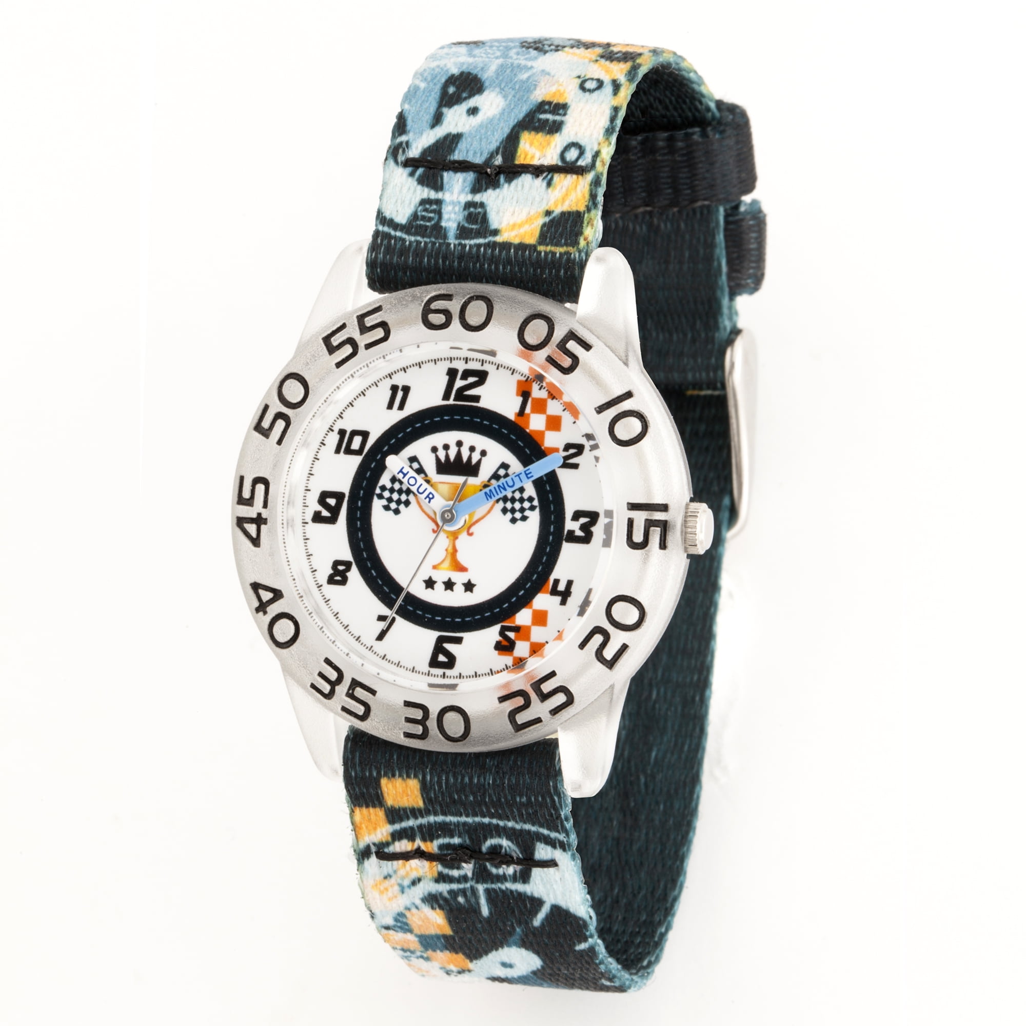 Red Balloon Boys Clear Plastic Time Teacher Watch Dark Blue Printed Fabric Strap WRB000130 Walmart
