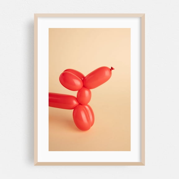 Red Balloon Dog - Photography Oak Framed Wall Art Print 20 x 30 inches