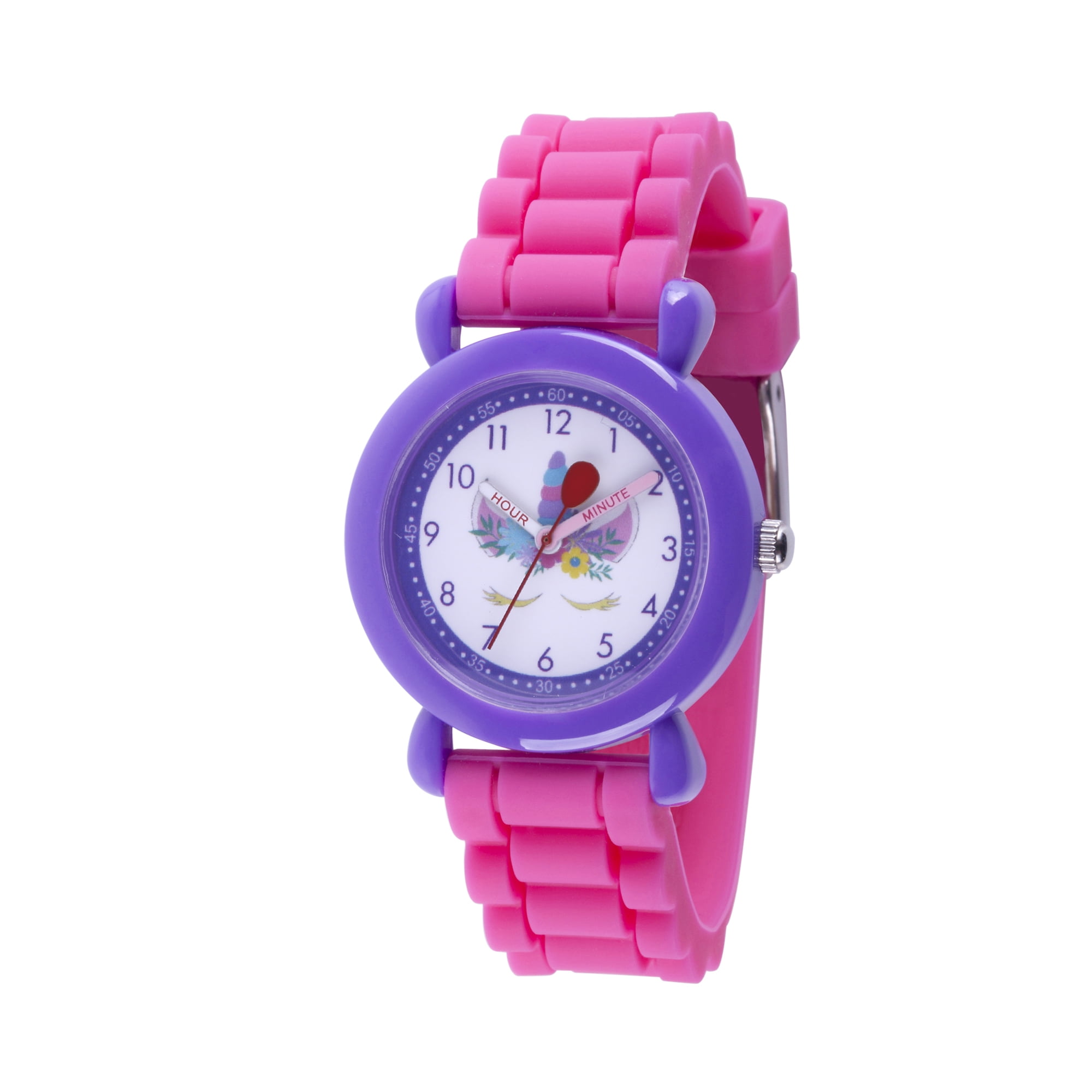 Red Balloon Unicorn Girls' Purple Plastic Time Teacher Watch,Pink Silicone Strap,WRB000141