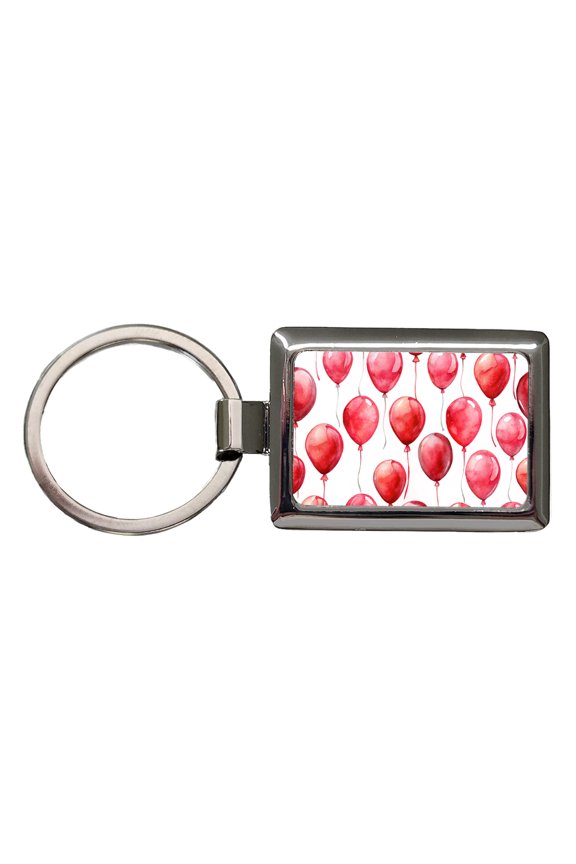 Red Balloons Watercolor Birthday Metal Rectangle Keychain