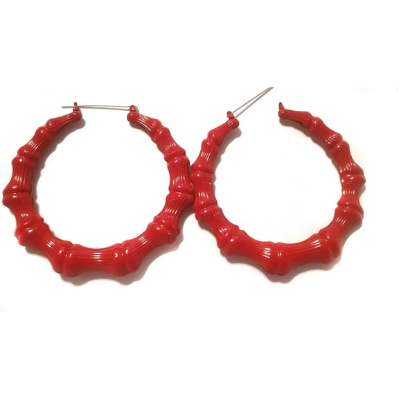Red Bamboo Hoop Earrings Red 2.5 inch Hoop Earrings