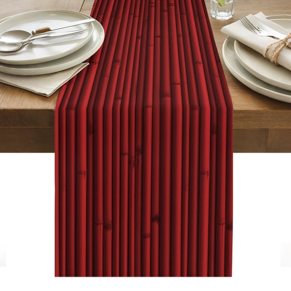 Red Bamboos Cotton Linen Table Runner Natural Vintage Bamboos Tree Plant Image Dining Table Runners for Home Decor Party Dining Room Restaurant Kitchen Party 13" x 36"