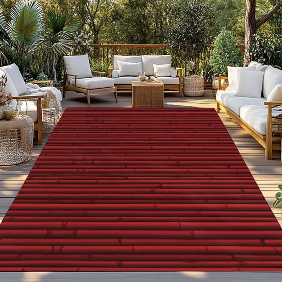 Red Bamboos Indoor Outdoor Rugs 3x5 Ft, Natural Vintage Bamboos Tree Plant Image Outdoor Patio Rugs Mat Washable Outside Area Rugs Carpet for Porch Deck RV Camping Pool Balcony Backyard