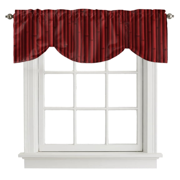 Red Bamboos Tie Up Valance Curtains Natural Vintage Bamboos Tree Plant Image Adjustable Light Filtering Tie Up Valance Small Window Shade for Kitchen Bedroom Cafe 42" W x 12" L