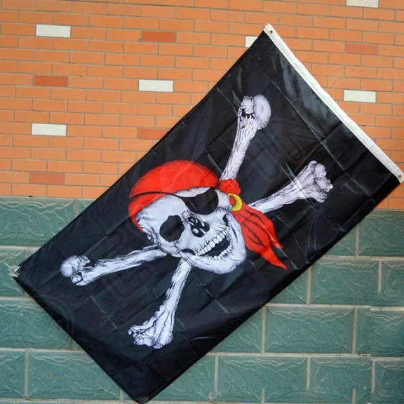 Red Bandana Pirate Flag 3X5Ft Boating Flag Skull Flag Jolly Roger 68D