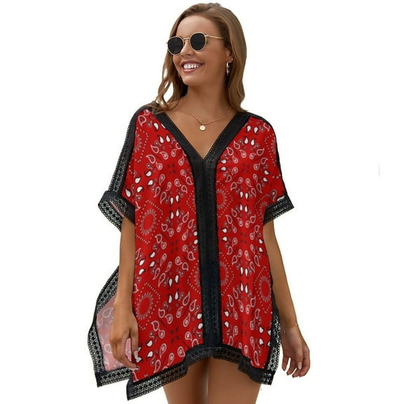 Red Bandana Printed Women's Swimsuit Cover Up Summer Swimsuit Dress