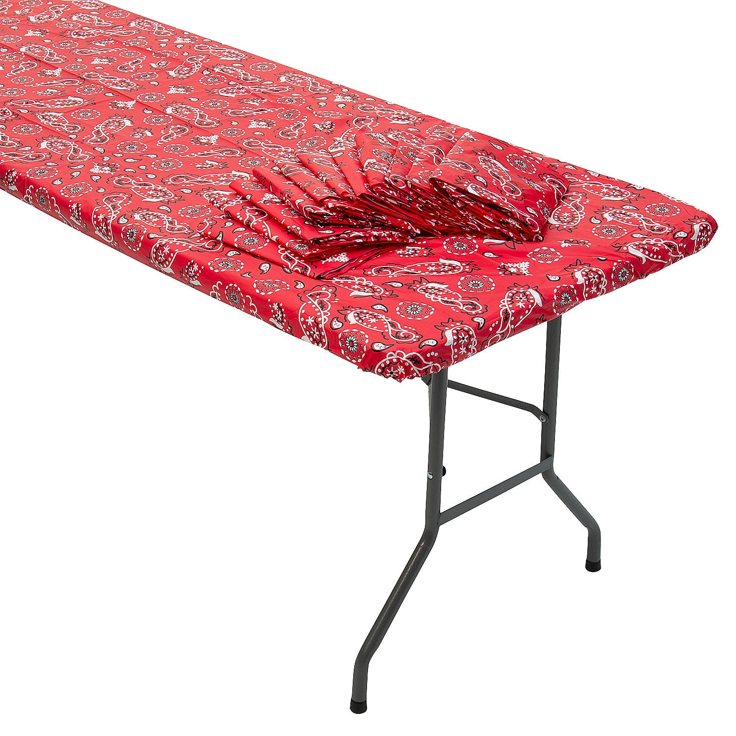 Red Bandana Rectangle Fitted Disposable Plastic Tablecloths, 8 Ft. Bulk ...