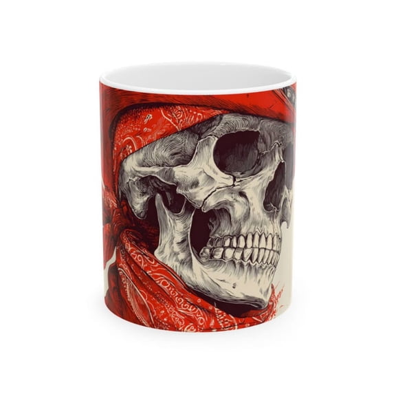 Red Bandana Skull Coffee Mug  Gothic ker Ceramic Cup.