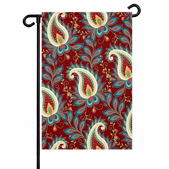 Red Bandanna Garden Flag 12x18 Inch Ethnic Indian Style Double Sided Small Decorative Garden Flags for Outside, Outdoor Yard Porch Lawn Decoration