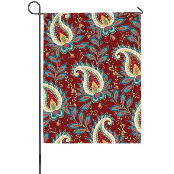 Red Bandanna House Flags For Outdoor, Ethnic Indian Style Small Double Side Yard Flags Weather Proof House Decor for Lawn Outside Holiday 28 x 40 Inches