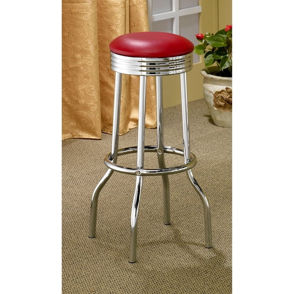 Red Bar Stools Set of 2 Retro 1950s Diner Style Swivel Bar Chairs with Chrome Legs, Faux Leather Padded Seat, 30" Counter Height Stools for Kitchen or Home Bar