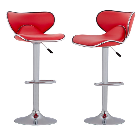 Red Bar Stools Set Of 2, Counter Height Adjustable Swivel Bar Stools With Back, PU Leather For Kitchen Or Dining