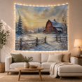 thumbnail image 1 of Red Barn Beyond a Snowy Split-Rail Fence, Nostalgic Watercolor for Nature Lovers, Rural Winter Art, Housewarming Gift, Tapestry Wall Hanging for Bedroom and Living Room, 1 of 7
